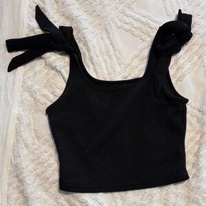 Stylish Black Tie-Strap Crop Top